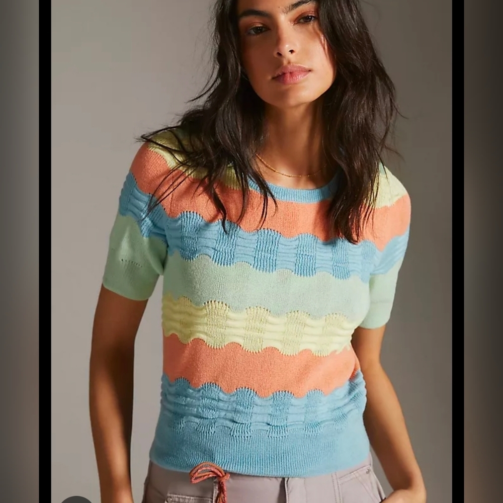 Anthropologie Colorblocked Novelty-Stitch Tee Size Small